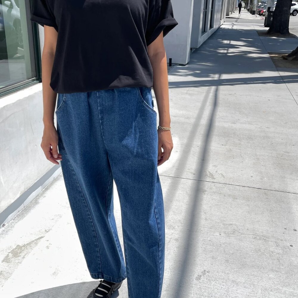 Casual High-Waist Cropped Denim Pants - Blue